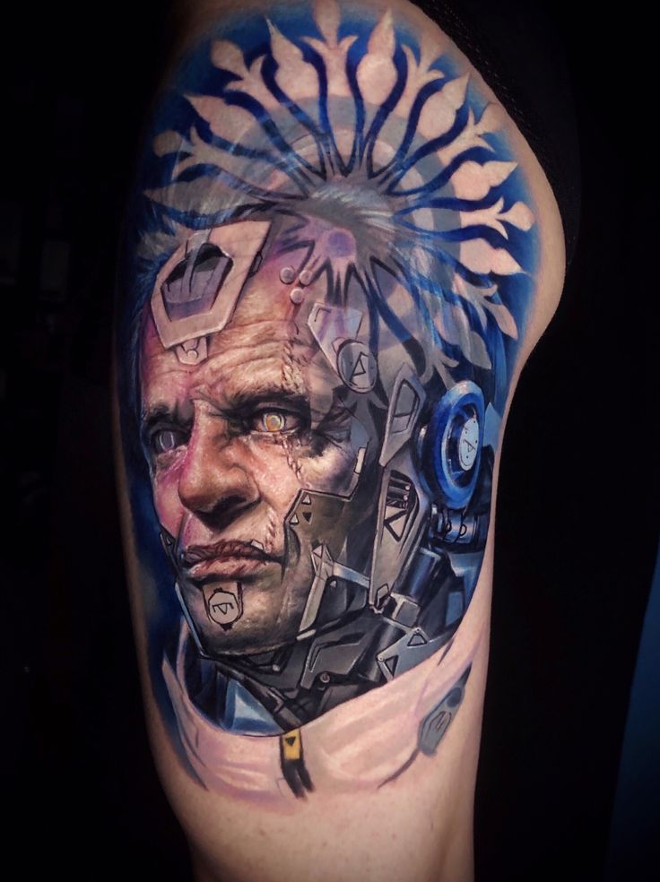 Cyberpunk neon tattoo by Cathy Xiaonie - Futuristic color realism sleeve - Chongqing tattoo studio